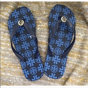 Authentic Tory Burch Flat Rubber Flip Flops Blue